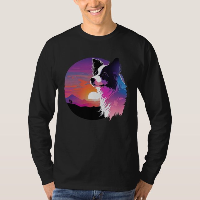 Border Collie Synthwave 80s Retrowave Aesthetic T-Shirt (Front)