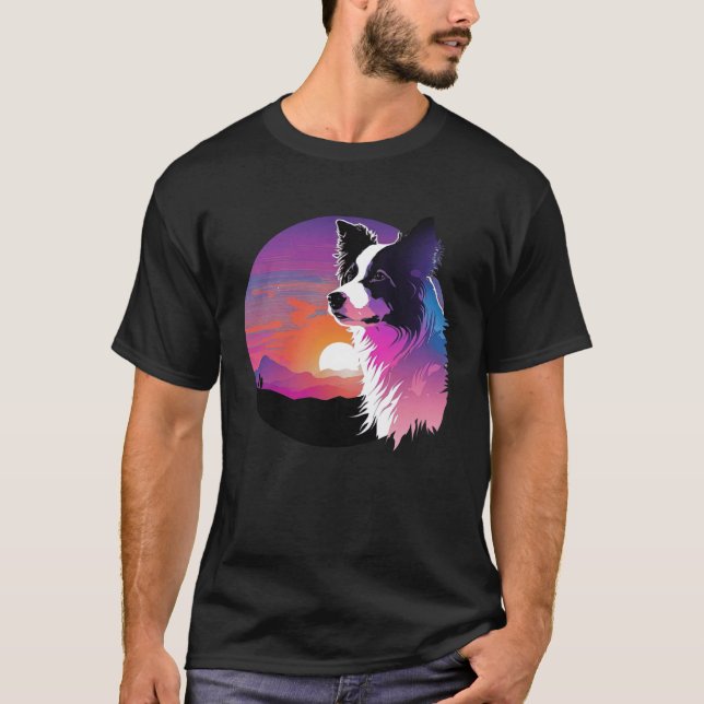 Border Collie Synthwave 80s Retrowave Aesthetic T-Shirt (Front)