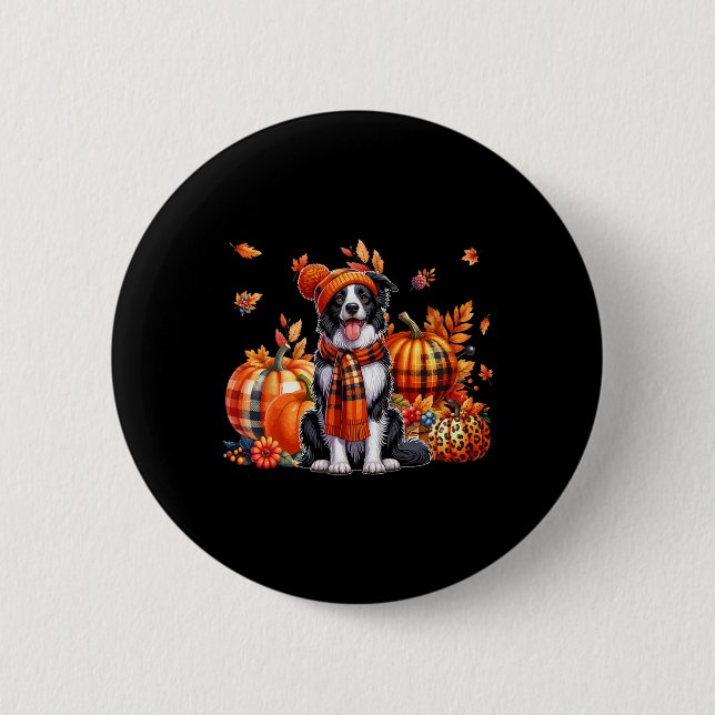 Border Collie Thanksgiving Leopard Pumpkins Fall L Button (Front)