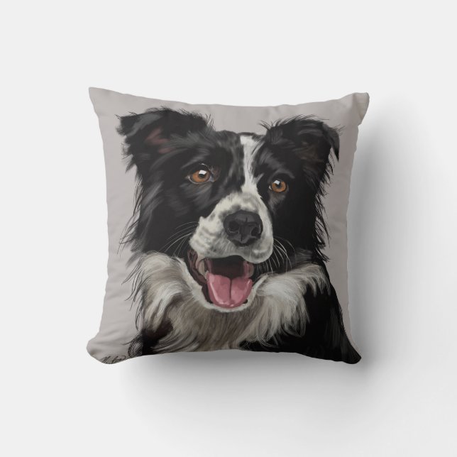 Border Collie Throw Pillow (Front)