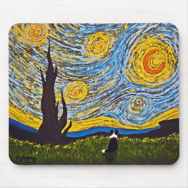 Border Collie Under a Van Gogh Sky Mouse Pad (Front)