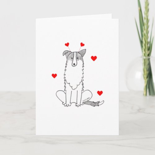 Border Collie Valentine Ears Holiday Card