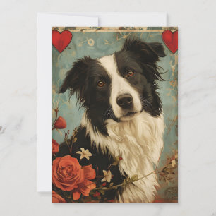 Border Collie Vintage Valentine's day  Holiday Card