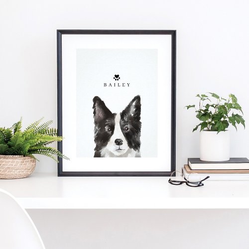 Border Collie Watercolor Illustration Dogs Name Poster