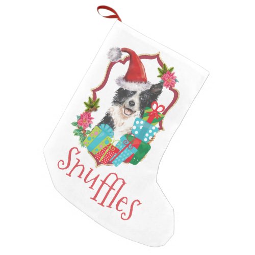 Border Collie wearing hat Christmas wreath  Small Christmas Stocking