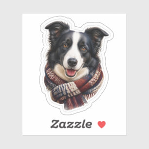 Border Collie Wearing Scarf Sticker