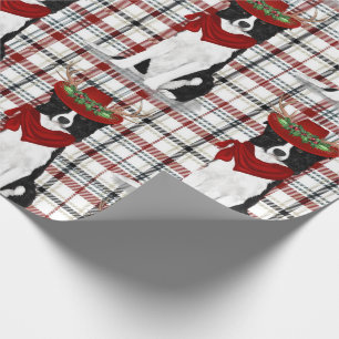 Border Collie Western Holiday Plaid Christmas Wrapping Paper