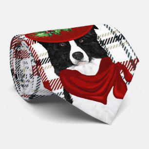 Border Collie Western Plaid Holiday Christmas Neck Tie