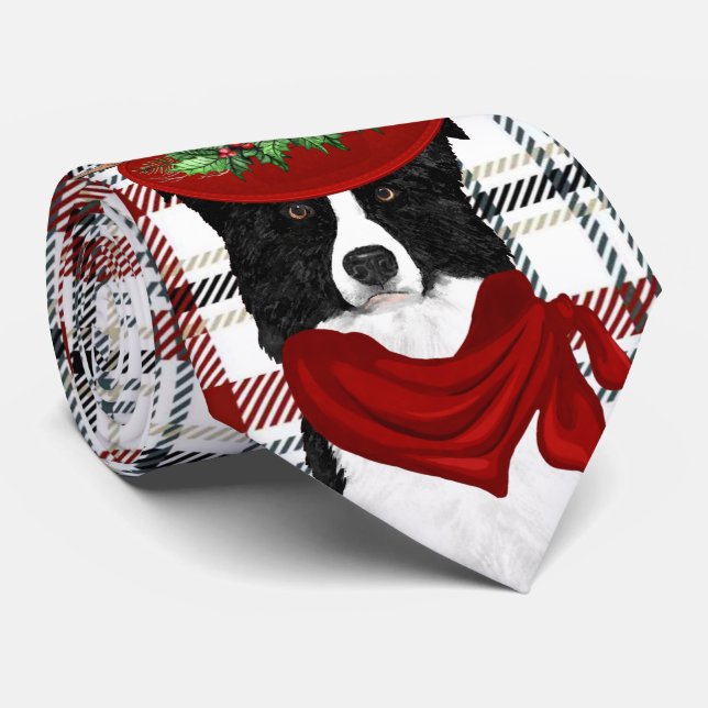 Border Collie Western Plaid Holiday Christmas Neck Tie (Rolled)