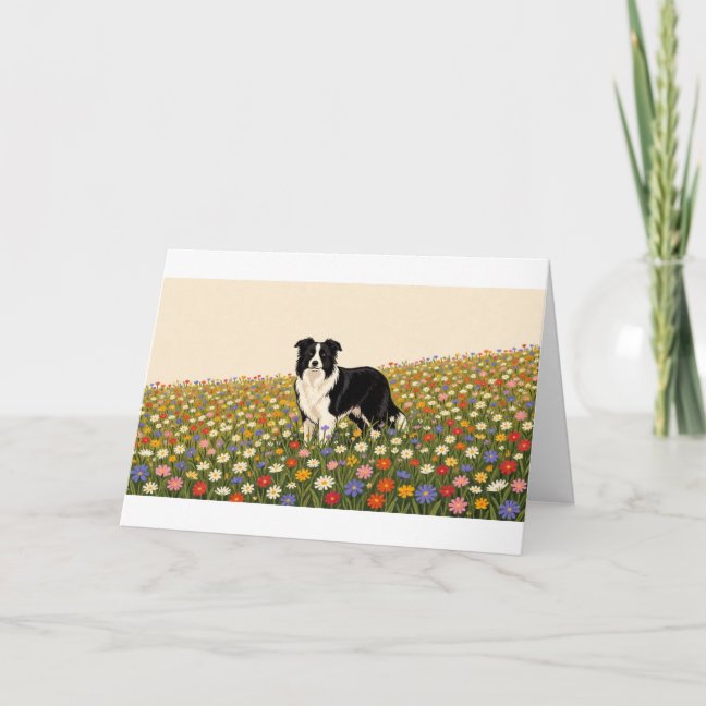 Border Collie Wildflower Hillside Greeting Card