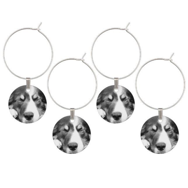 BORDER COLLIE WINE GLASS CHARM (Staggered)