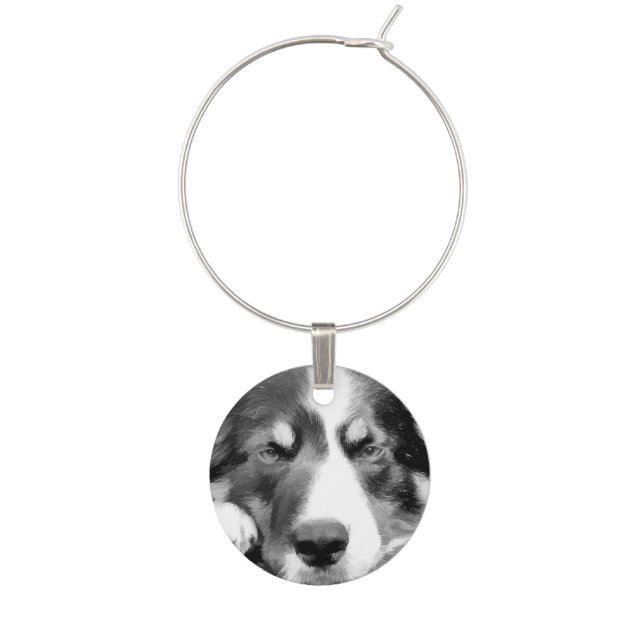 BORDER COLLIE WINE GLASS CHARM (Front)