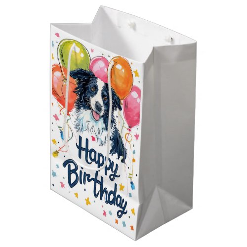 Border Collie with Balloons Medium Gift Bag