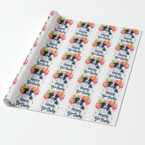 Border Collie with Balloons Wrapping Paper