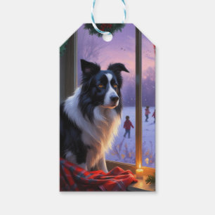 Border Collie With Christmas Lights Holiday Gift Tags
