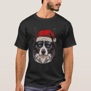 Border Collie with Christmas Santa Hat Dog Lover M T-Shirt