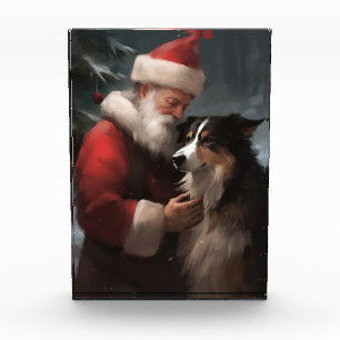 Border Collie With Santa Claus Festive Christmas Acrylic Award