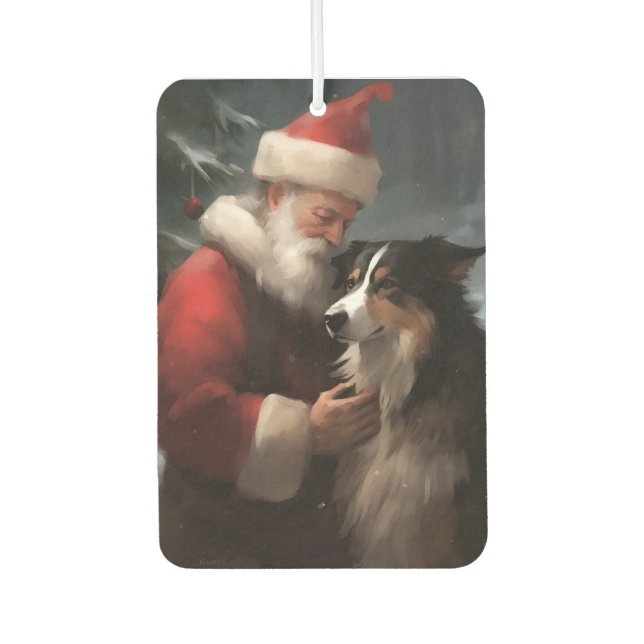 Border Collie With Santa Claus Festive Christmas Air Freshener (Front)