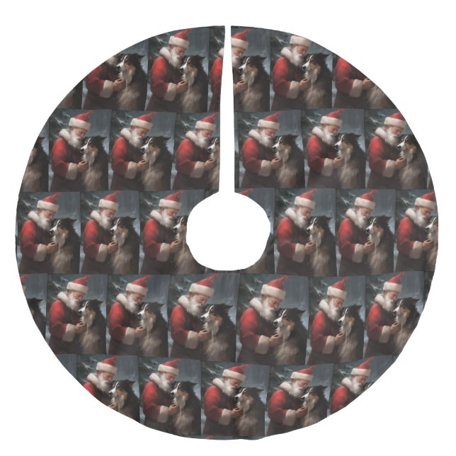 Border Collie With Santa Claus Festive Christmas Brushed Polyester Tree Skirt (Front)