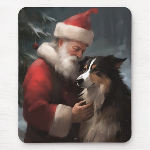 Border Collie With Santa Claus Festive Christmas Mouse Pad