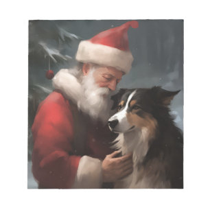 Border Collie With Santa Claus Festive Christmas Notepad