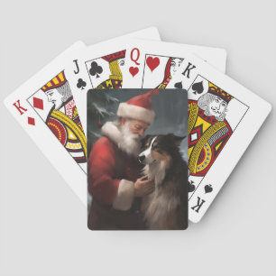 Border Collie With Santa Claus Festive Christmas Poker Cards