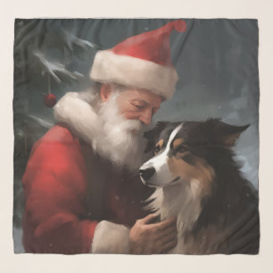Border Collie With Santa Claus Festive Christmas Scarf