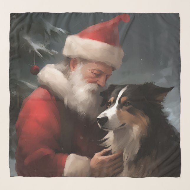 Border Collie With Santa Claus Festive Christmas Scarf (Front)