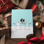 Border Collie with Snowmen | Agility Dog Christmas Holiday Card<br><div class="desc">Cute illustration of a Border Collie jumping over the arms of two snowmen. The inside text reads “Happy Holidays!” This text can be personalized with your own custom greeting. A cool holiday card for pet services to customize and send to customers, friends and clients. Great for veterinarians, pet sitters and...</div>