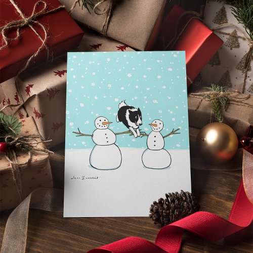 Border Collie with Snowmen  Agility Dog Christmas Holiday Card