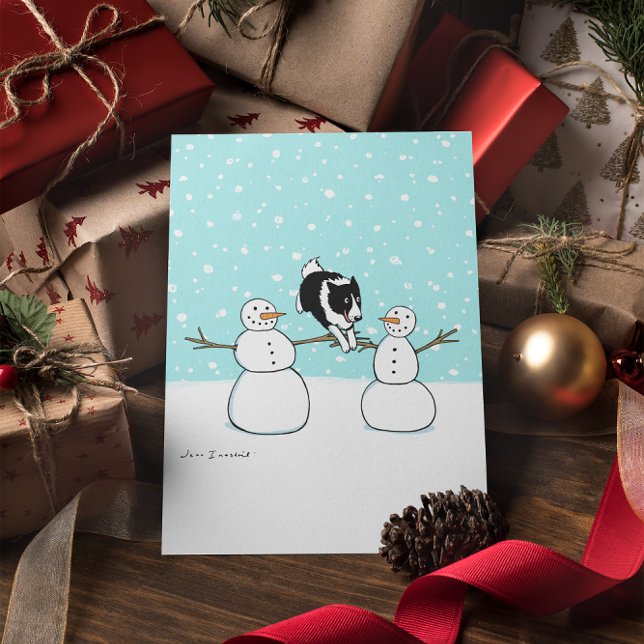 Border Collie with Snowmen | Agility Dog Christmas Holiday Card (Creator Uploaded)
