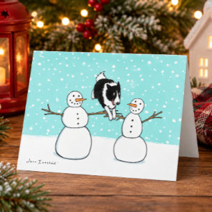 Border Collie with Snowmen Dog Agility Christmas Holiday Card