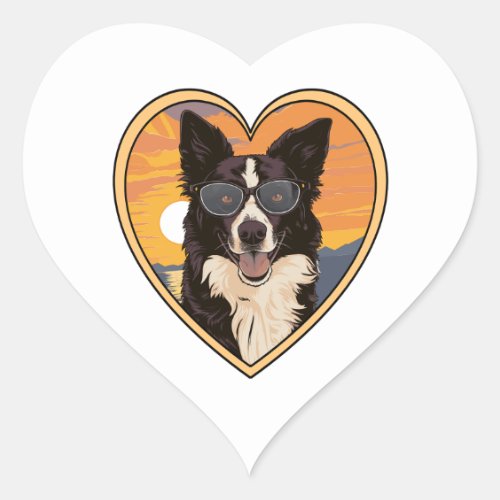 Border Collie with Sunglasses Heart Sticker