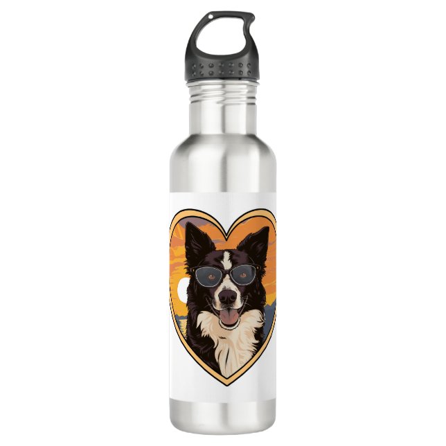 Border Collie with Sunglasses Stainless Steel Water Bottle (Front)