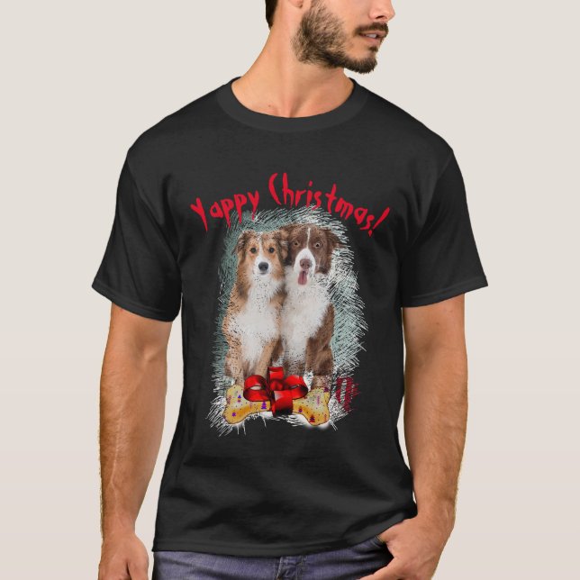 Border Collie Yappy Christmas Dog Mom And Dad T-Shirt (Front)