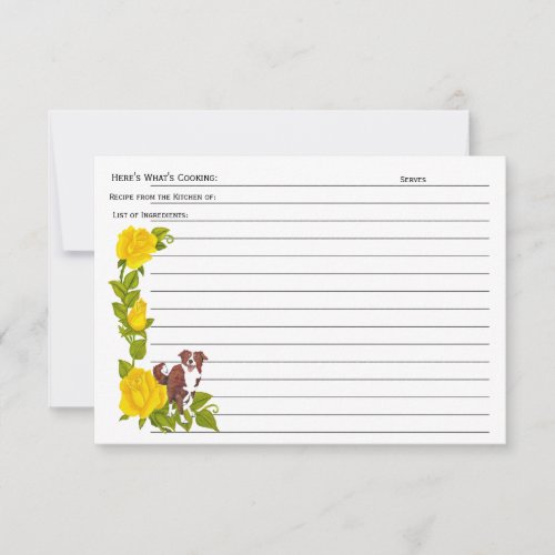Border Collie Yellow Roses Recipe Card