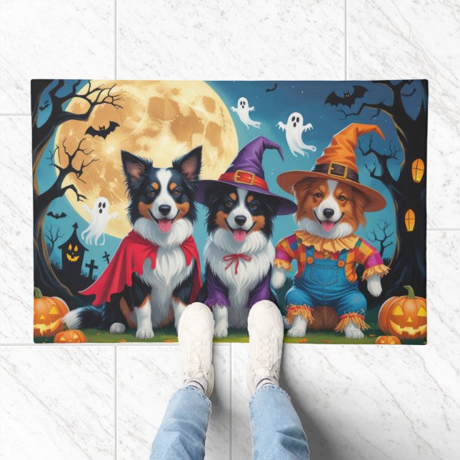 Border Collies Dogs Pumpkin Halloween Funny Doormat (Indoor)