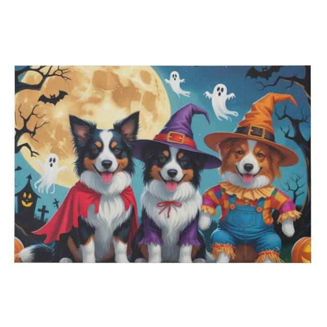 Border Collies Dogs Pumpkin Halloween Funny Faux Canvas Print (Front)