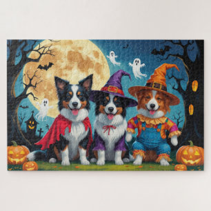 Border Collies Dogs Pumpkin Halloween Funny Jigsaw Puzzle