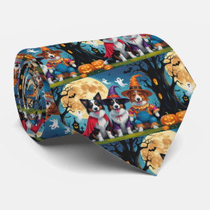 Border Collies Dogs Pumpkin Halloween Funny Neck Tie