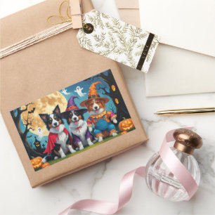 Border Collies Dogs Pumpkin Halloween Funny Rectangular Sticker