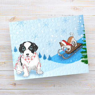 Border Collies Have Some Winter Holiday Fun Jigsaw Puzzle
