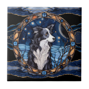 Border Collies on a Starry Night Ceramic Tile