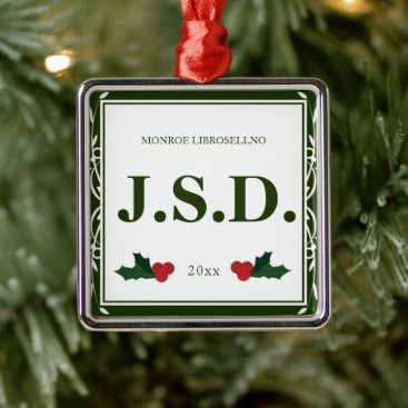 Border Green White Holly Name JSD Law Graduation Metal Ornament Border Green White Holly Name JSD Law Graduation Metal Ornament