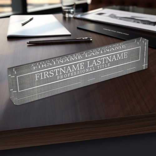 Border Grey Linen Basic Name  Professional Title Desk Name Plate