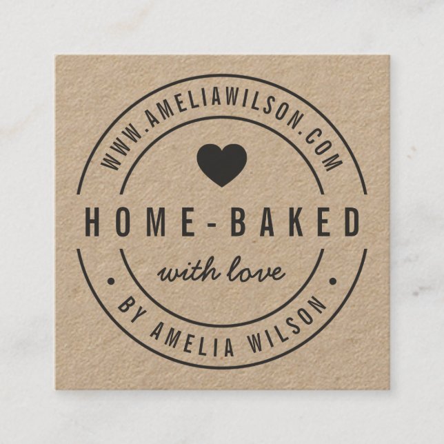 Border Home-Baked With Love Heart Social Media Square Business Card (Front)