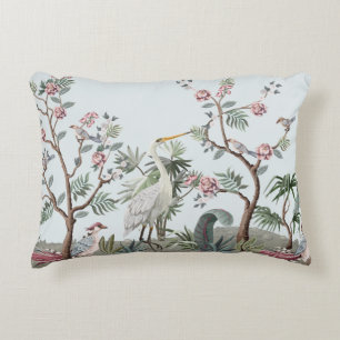 Border in chinoiserie style with storks and peonie accent pillow