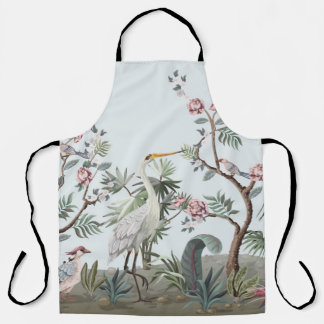 Border in chinoiserie style with storks and peonie apron
