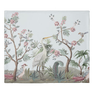 Border in chinoiserie style with storks and peonie duvet cover
