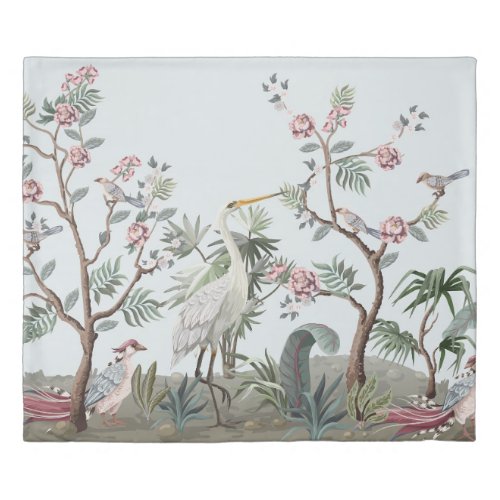 Border in chinoiserie style with storks and peonie duvet cover